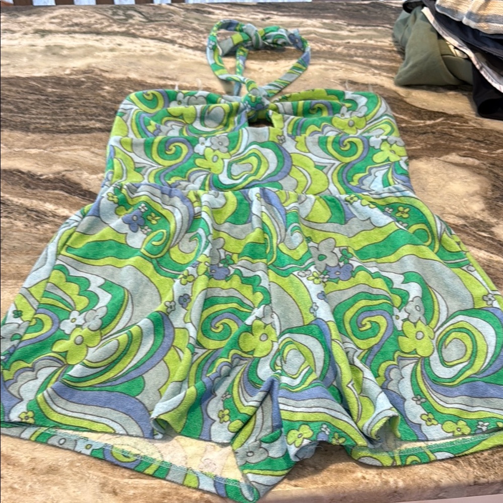 Green and Blue Patterned Romper